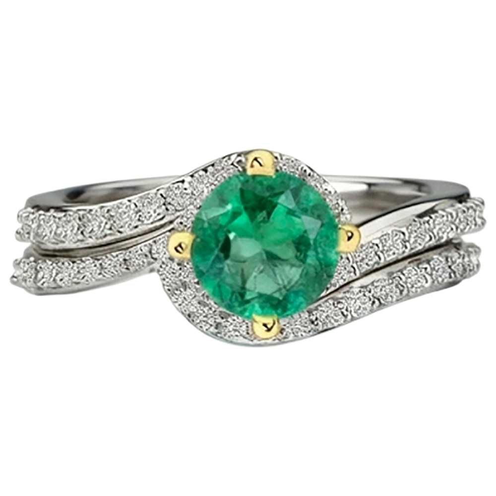 Bague Pierre Précieuse Or 14K Bicolore avec Émeraude Fine – vue de face