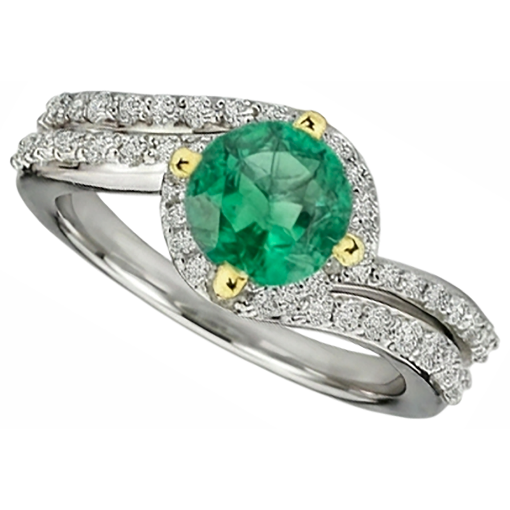 Émeraude Fine Bague Pierre Précieuse 2,50 carats Or 14K Bicolore – vue de côté