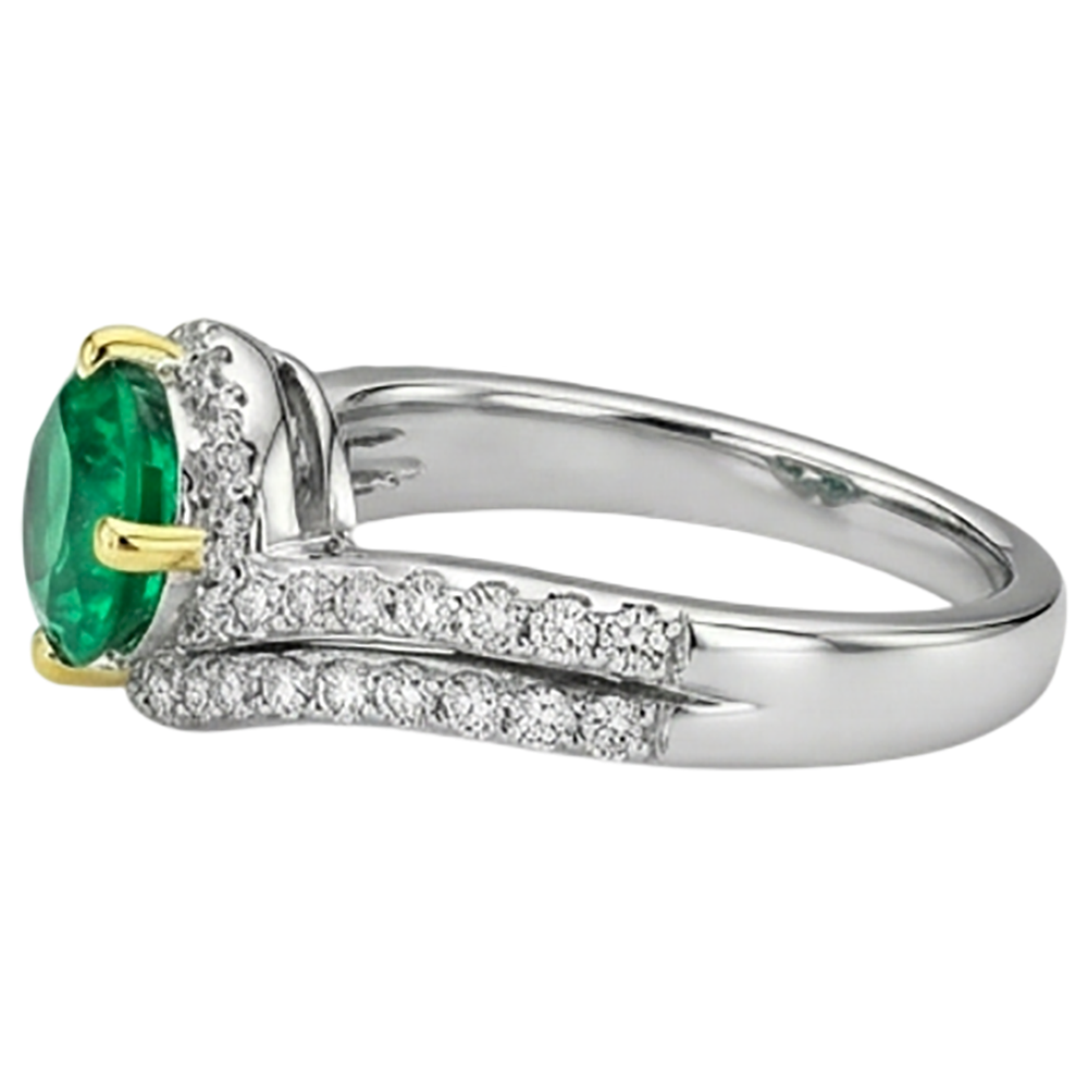 Émeraude Fine Bague Pierre Précieuse 2,50-carats Or 14K Bicolore – vue de profil