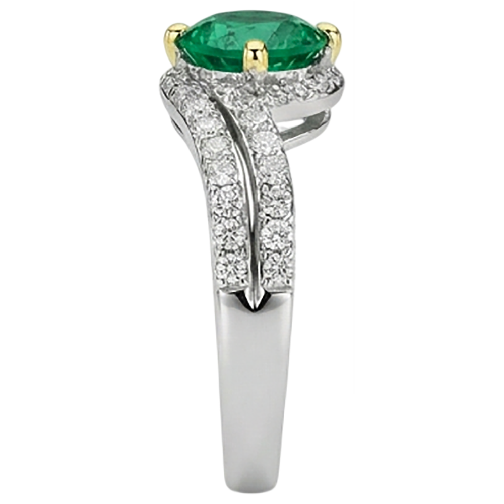 Bague Pierre Précieuse Or 14K Bicolore avec Émeraude Fine – vue de dessus