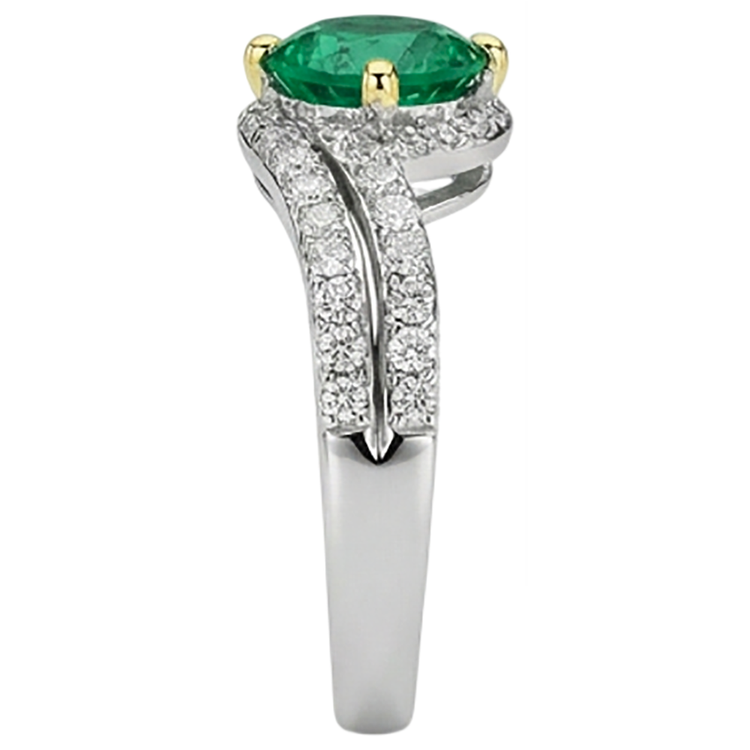 Bague Pierre Précieuse Or 14K Bicolore avec Émeraude Fine – vue de dessus