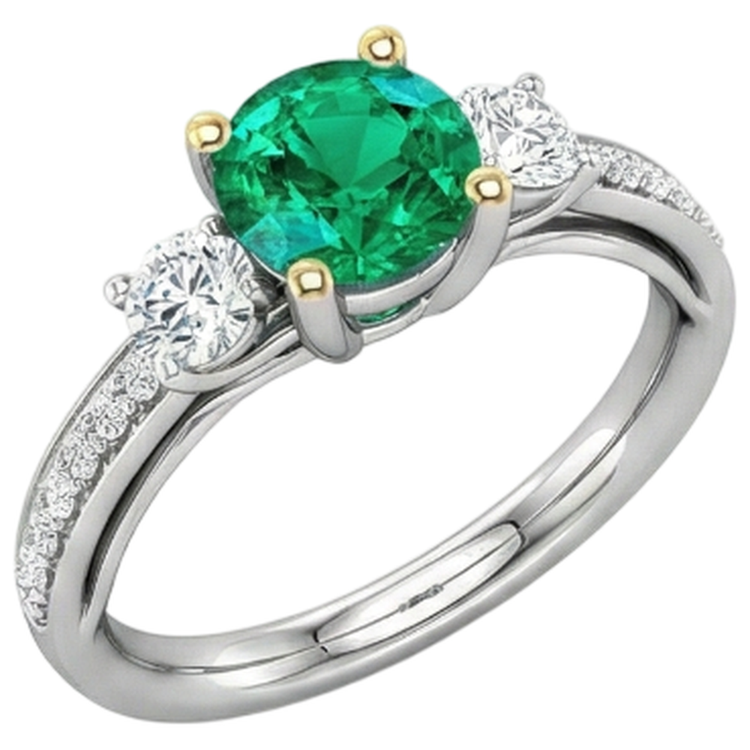 Bague avec Gemme Or Bicolore 14 Carats avec Émeraude – vue de côté