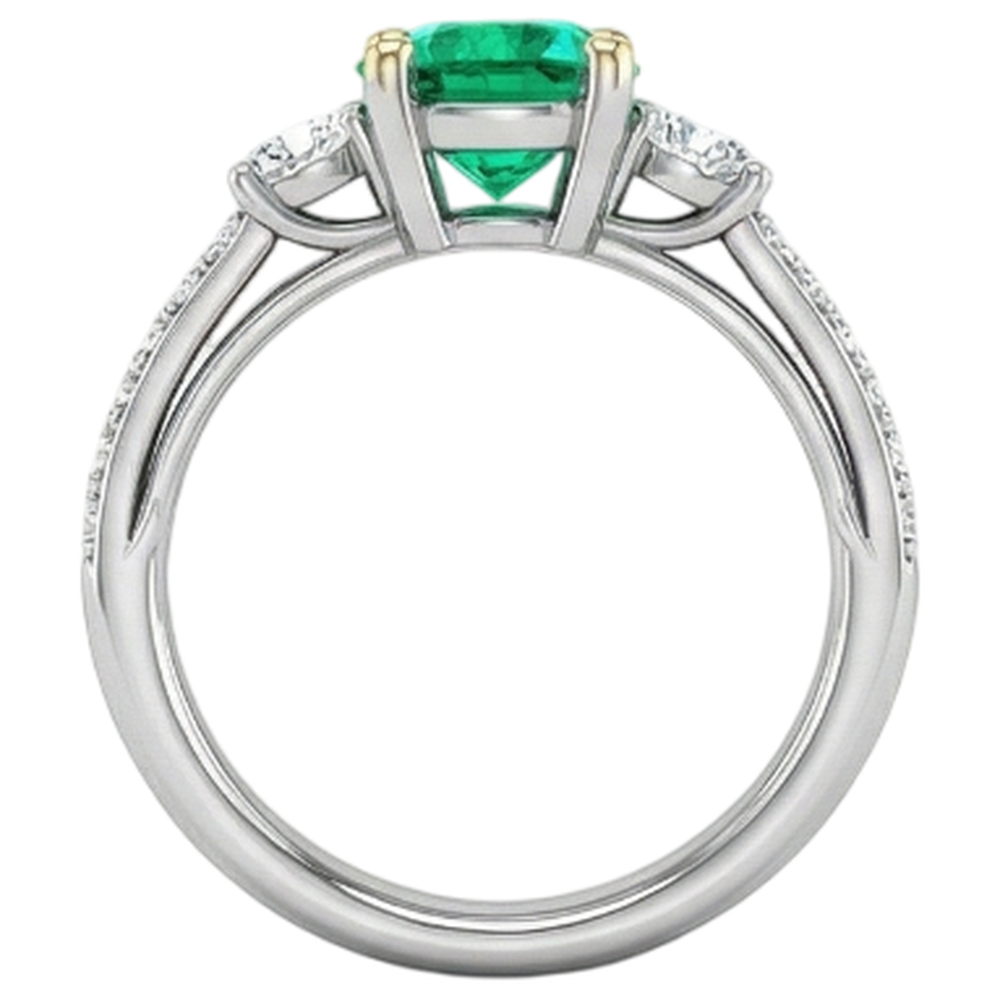 Taille Brillant Émeraude bague en Or Bicolore 14 Carats – vue arrière