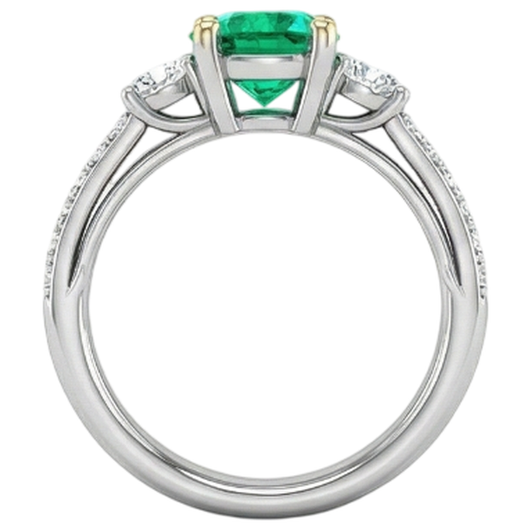 Taille Brillant Émeraude bague en Or Bicolore 14 Carats – vue arrière