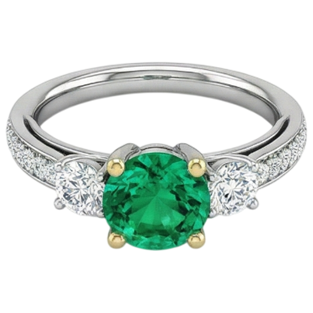 Taille Brillant Émeraude bague en Or Bicolore 14 Carats – vue de profil