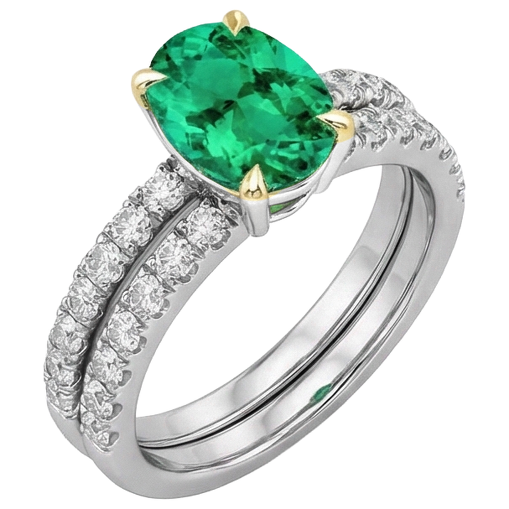 Émeraude Colombienne Bague avec Gemme 2,50-carats Or Deux Tons 14 Carats – vue de côté