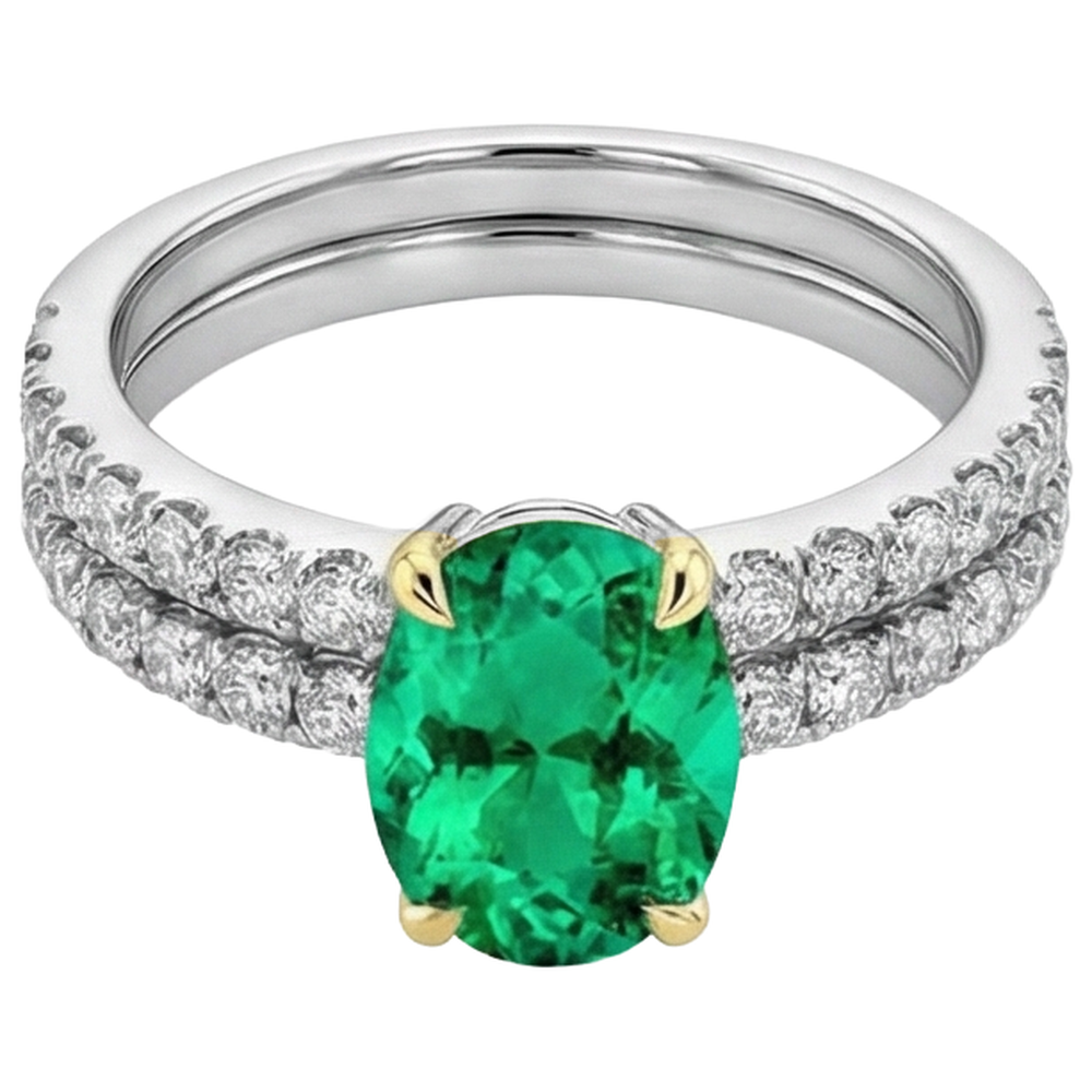 Bague avec Gemme Or Deux Tons 14 Carats avec Émeraude Colombienne – vue d'angle