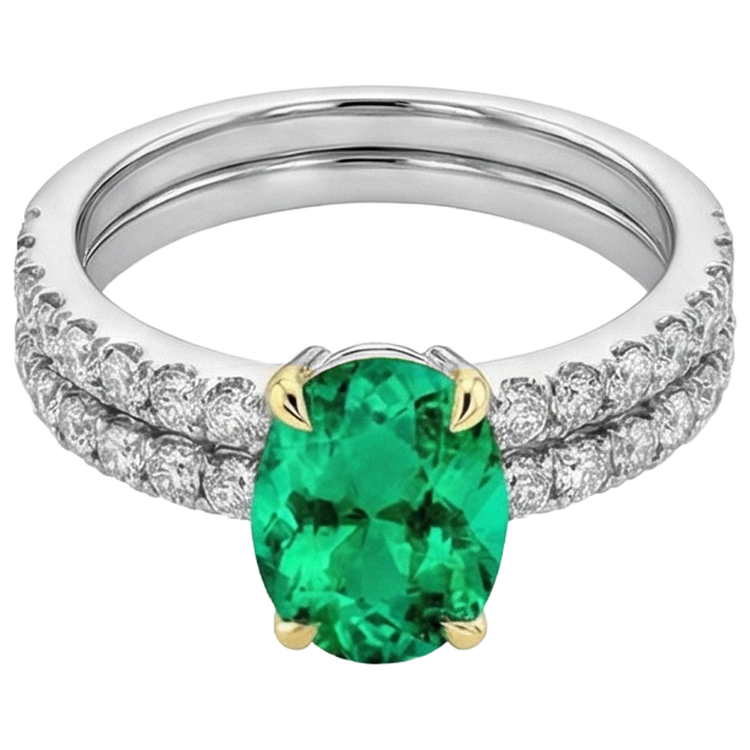 Bague avec Gemme Or Deux Tons 14 Carats avec Émeraude Colombienne – vue d'angle