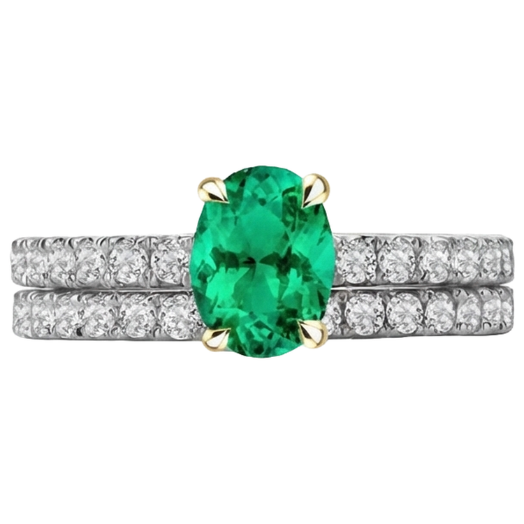 Émeraude Colombienne Ovale Bague avec Gemme en Or Deux Tons 14 Carats – vue de face