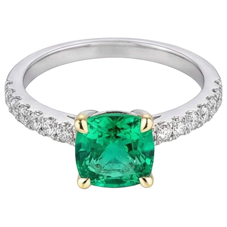 Bague Pierre Précieuse Or Bicolore 14 Carats avec Émeraude Fine – vue d'angle