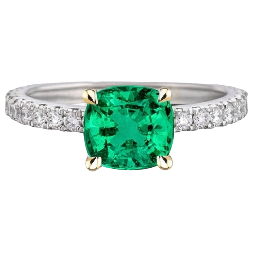 Émeraude Fine Bague Pierre Précieuse 3 carats Or Bicolore 14 Carats – vue de face