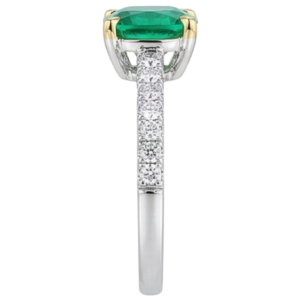 Coussin Émeraude Fine bague en Or Bicolore 14 Carats – vue de profil