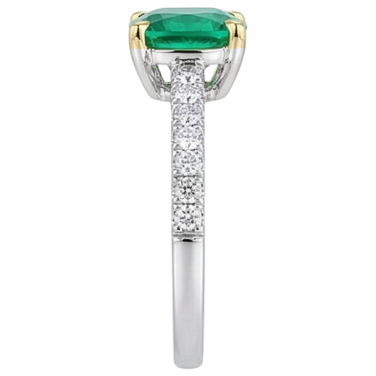 Coussin Émeraude Fine bague en Or Bicolore 14 Carats – vue de profil