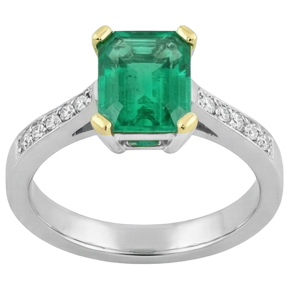 Bague Pierre Précieuse Or Deux Tons 14 Carats avec Émeraude Colombienne – vue de face