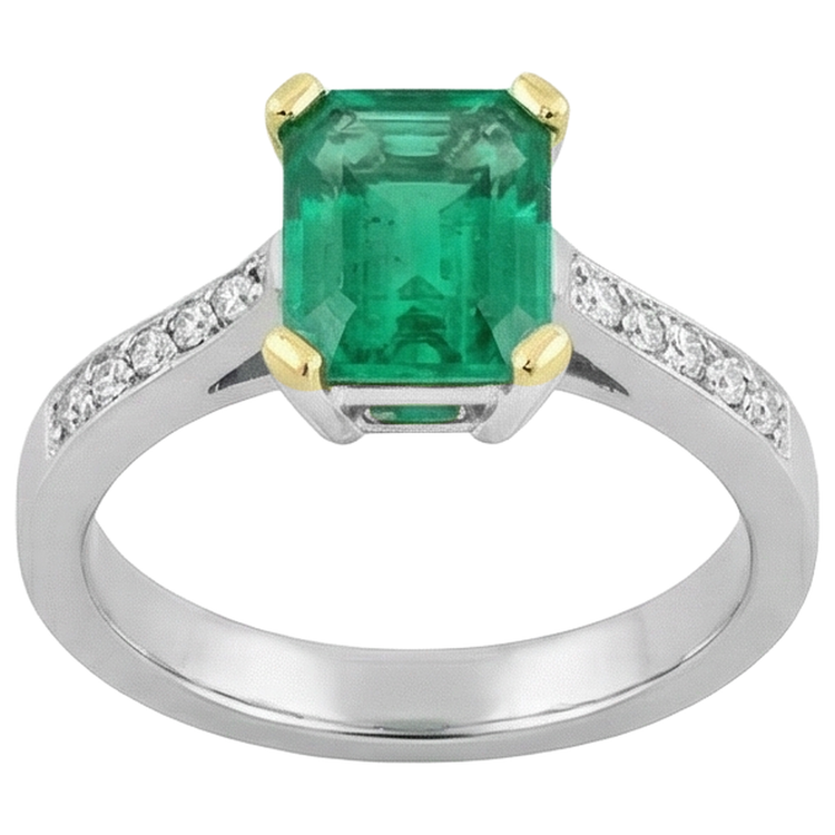 Bague Pierre Précieuse Or Deux Tons 14 Carats avec Émeraude Colombienne – vue de face