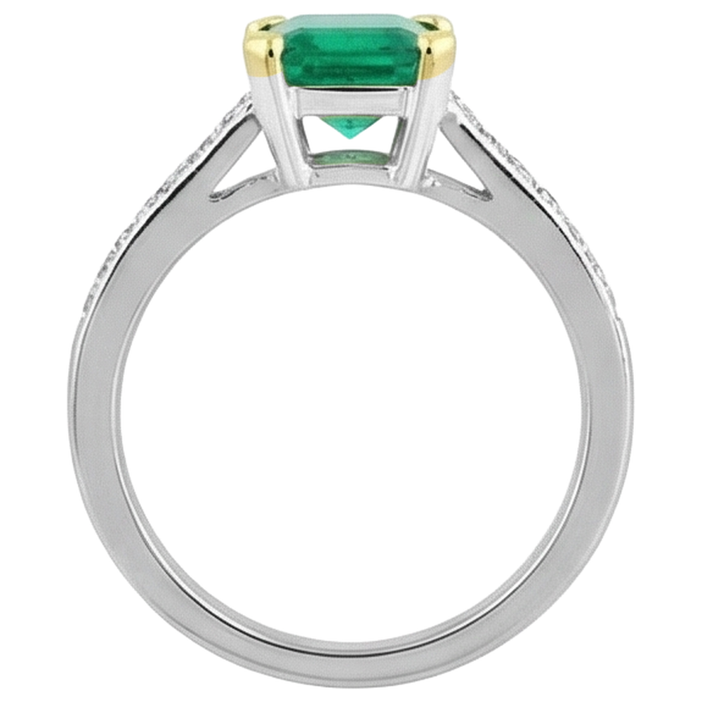 Émeraude Colombienne Bague Pierre Précieuse 2-carats Or Deux Tons 14 Carats – vue arrière