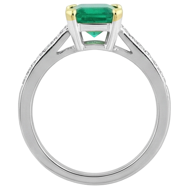 Émeraude Colombienne Bague Pierre Précieuse 2-carats Or Deux Tons 14 Carats – vue arrière