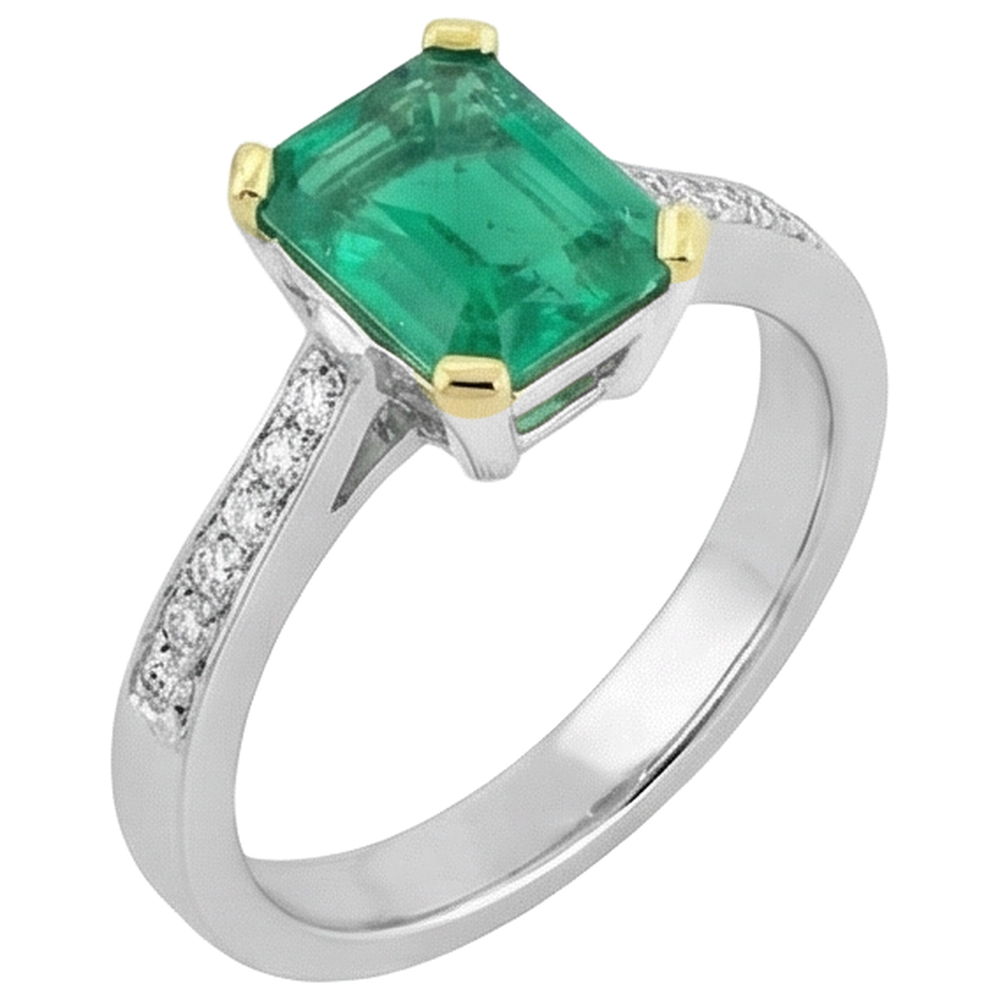 Bague Pierre Précieuse Or Deux Tons 14 Carats avec Émeraude Colombienne – vue de côté