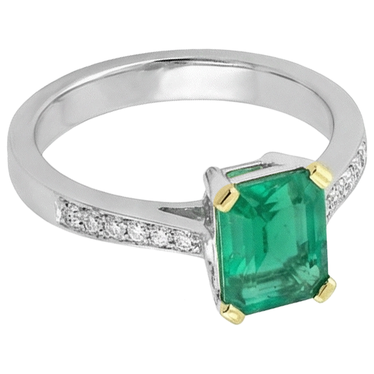 Émeraude Colombienne Bague Pierre Précieuse 2-carats Or Deux Tons 14 Carats – vue d'angle