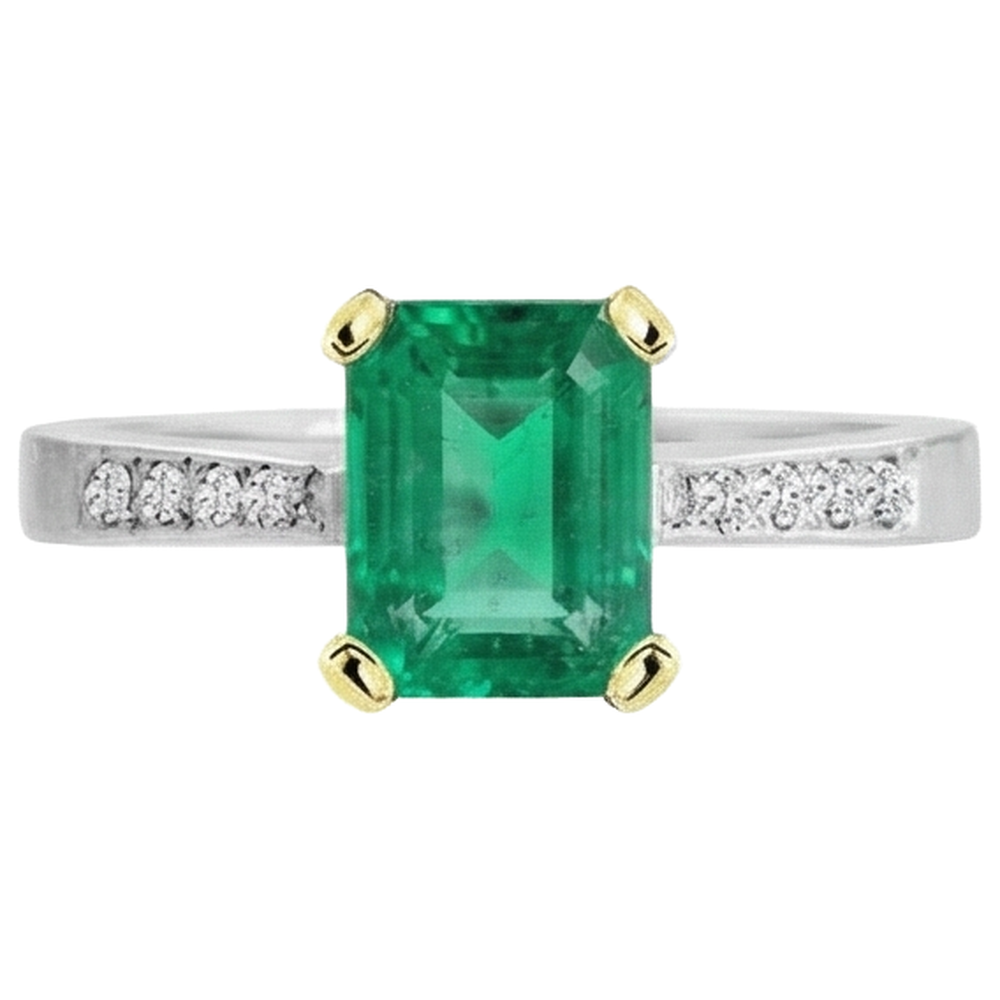 Émeraude Colombienne Bague Pierre Précieuse 2-carats Or Deux Tons 14 Carats – vue de profil
