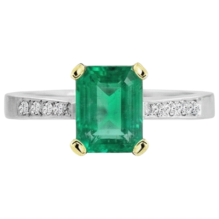 Émeraude Colombienne Bague Pierre Précieuse 2-carats Or Deux Tons 14 Carats – vue de profil