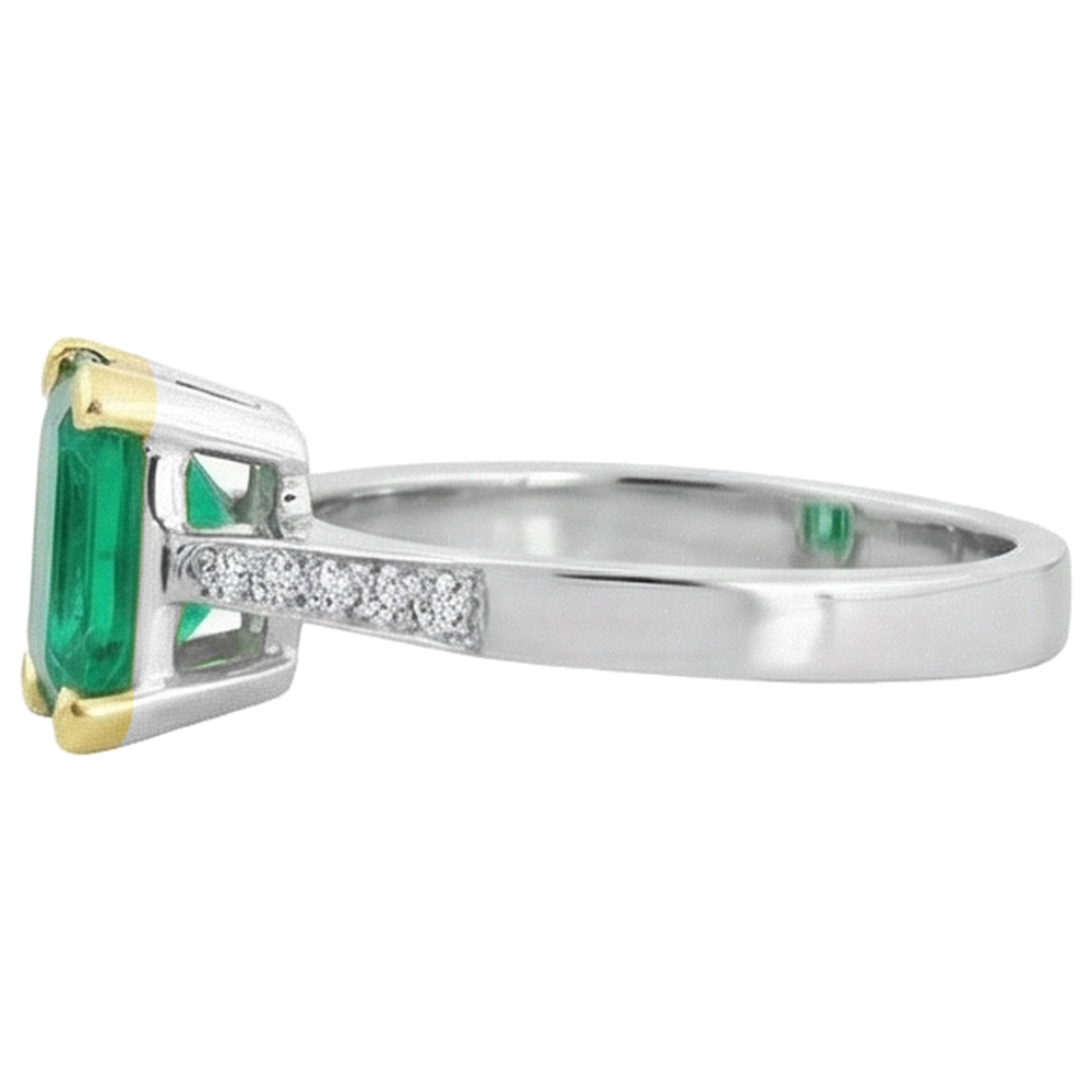 Fait à la main Émeraude Colombienne Bague Pierre Précieuse 2 carats – vue de dessus