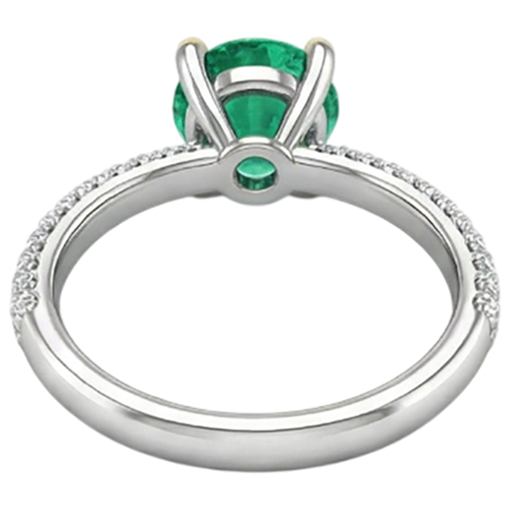 Émeraude Taille Ronde Bague avec Gemme en Or Bicolore 14 Carats – vue détaillée