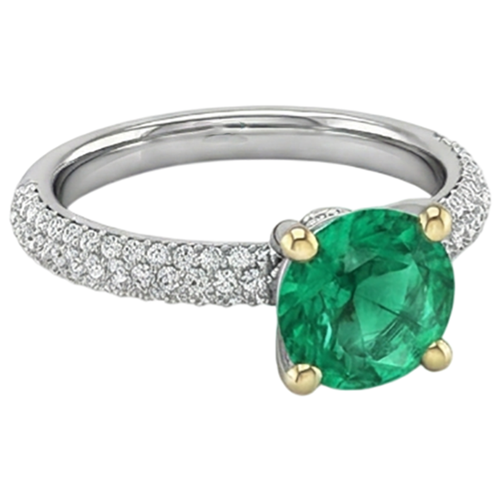 Bague avec Gemme Or Bicolore 14 Carats avec Émeraude – vue de dessus