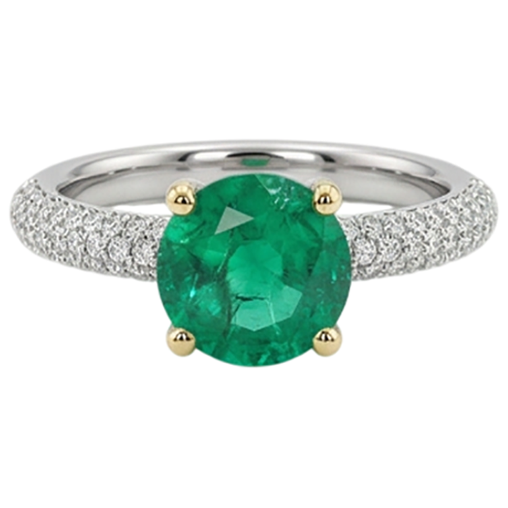 Bague avec Gemme Or Bicolore 14 Carats avec Émeraude – vue de face
