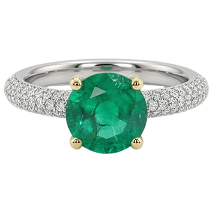 Bague avec Gemme Or Bicolore 14 Carats avec Émeraude – vue de face