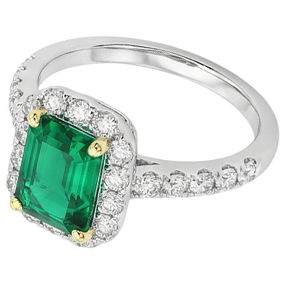 Émeraude Bague Pierre Précieuse 2 carats Or Deux Tons 14 Carats – vue de face