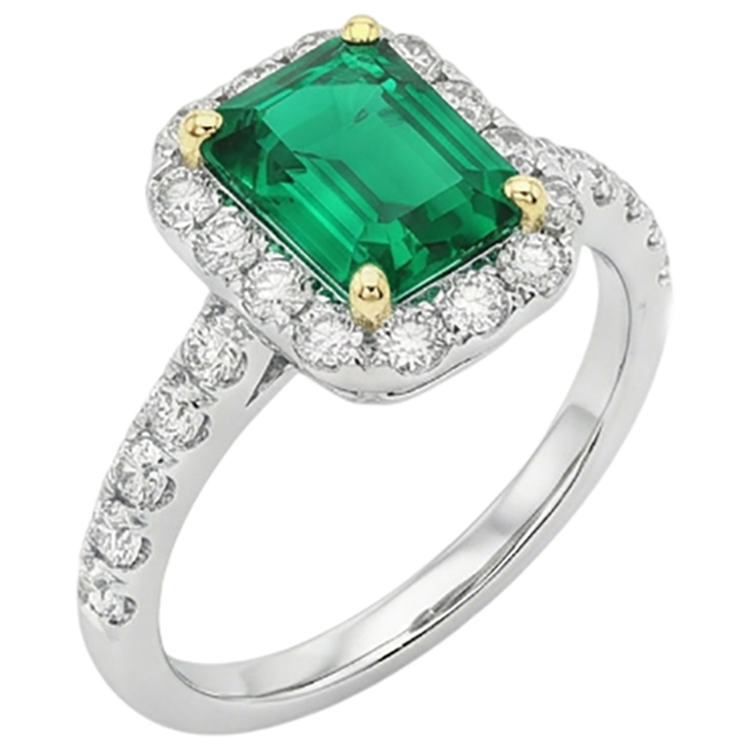 Émeraude Bague Pierre Précieuse 2-carats Or Deux Tons 14 Carats – vue de côté