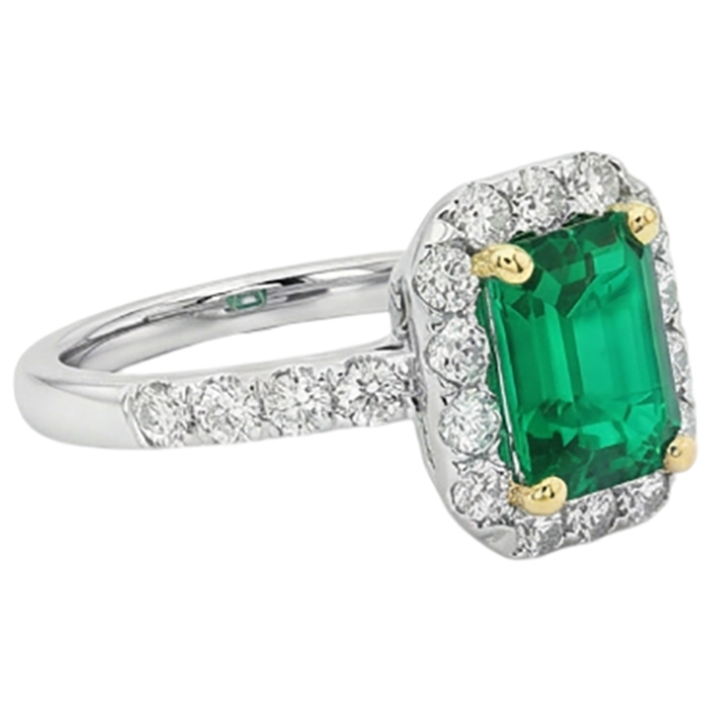Émeraude Bague Pierre Précieuse 2 carats Or Deux Tons 14 Carats – vue de profil