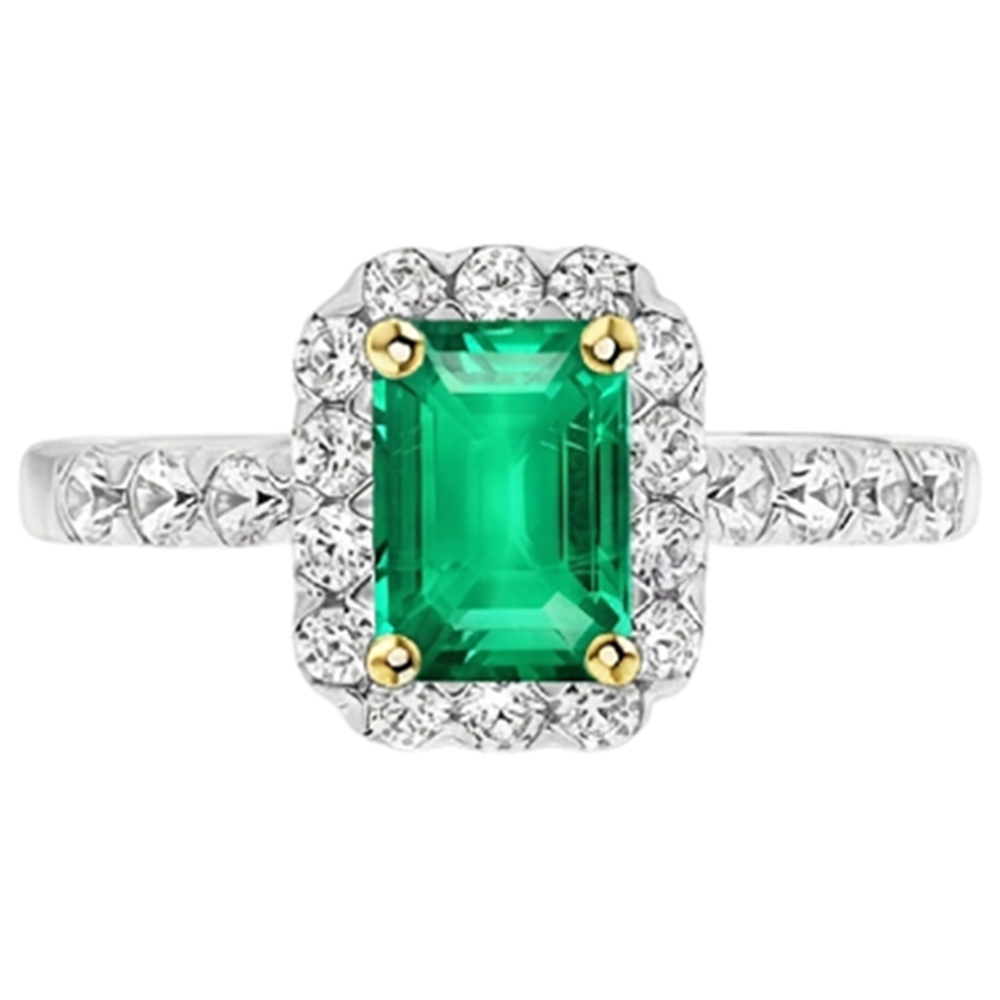 Bague Pierre Précieuse Or Deux Tons 14 Carats avec Émeraude – vue de dessus