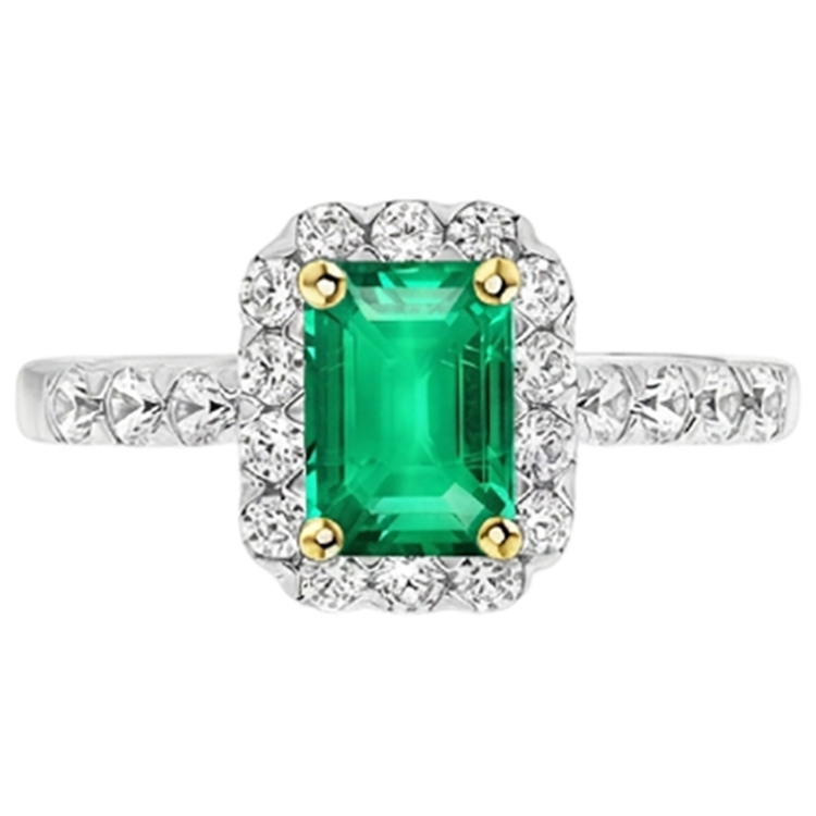Bague Pierre Précieuse Or Deux Tons 14 Carats avec Émeraude – vue de dessus