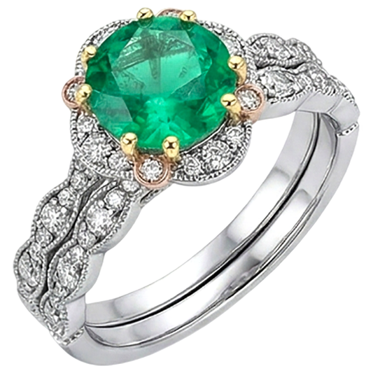 Émeraude Fine Taille Ronde Bague avec Gemme en 14K – vue de face