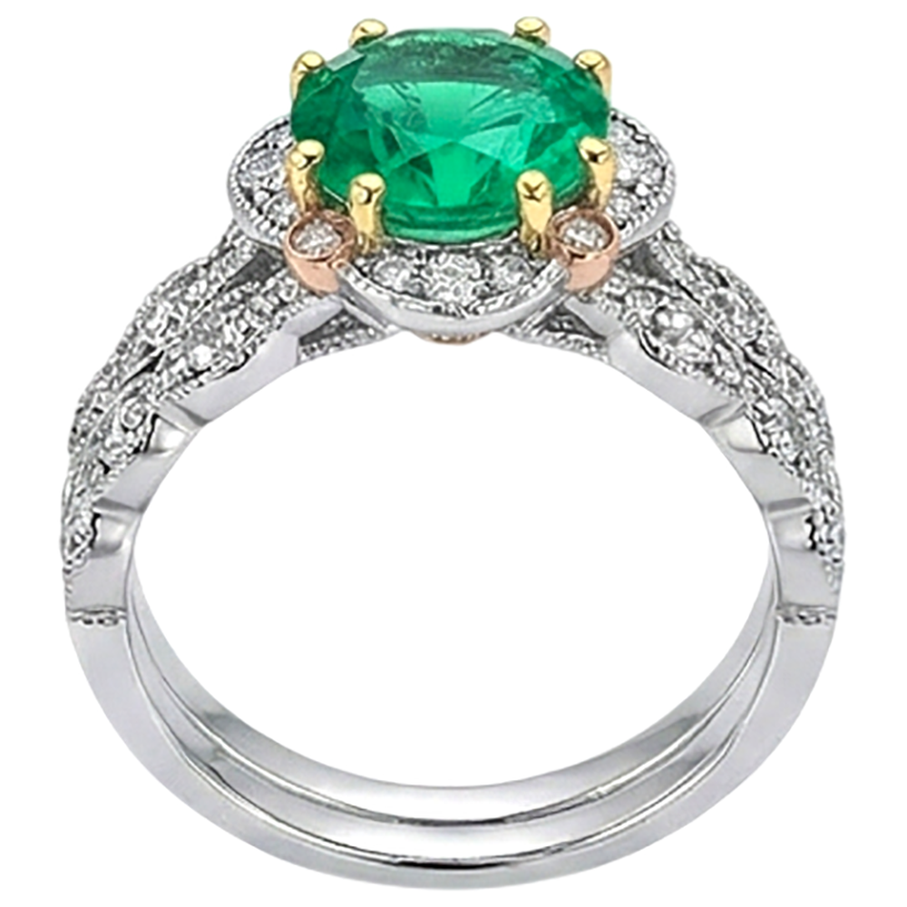 Émeraude Fine Taille Ronde Bague avec Gemme en 14K – vue de dessus