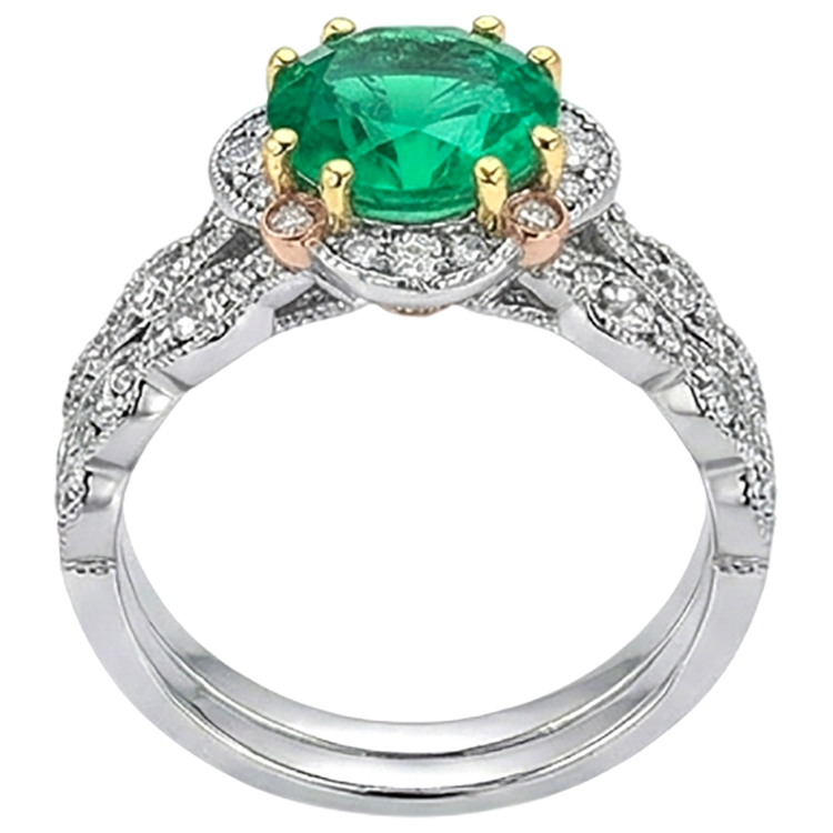Émeraude Fine Taille Ronde Bague avec Gemme en 14K – vue de dessus