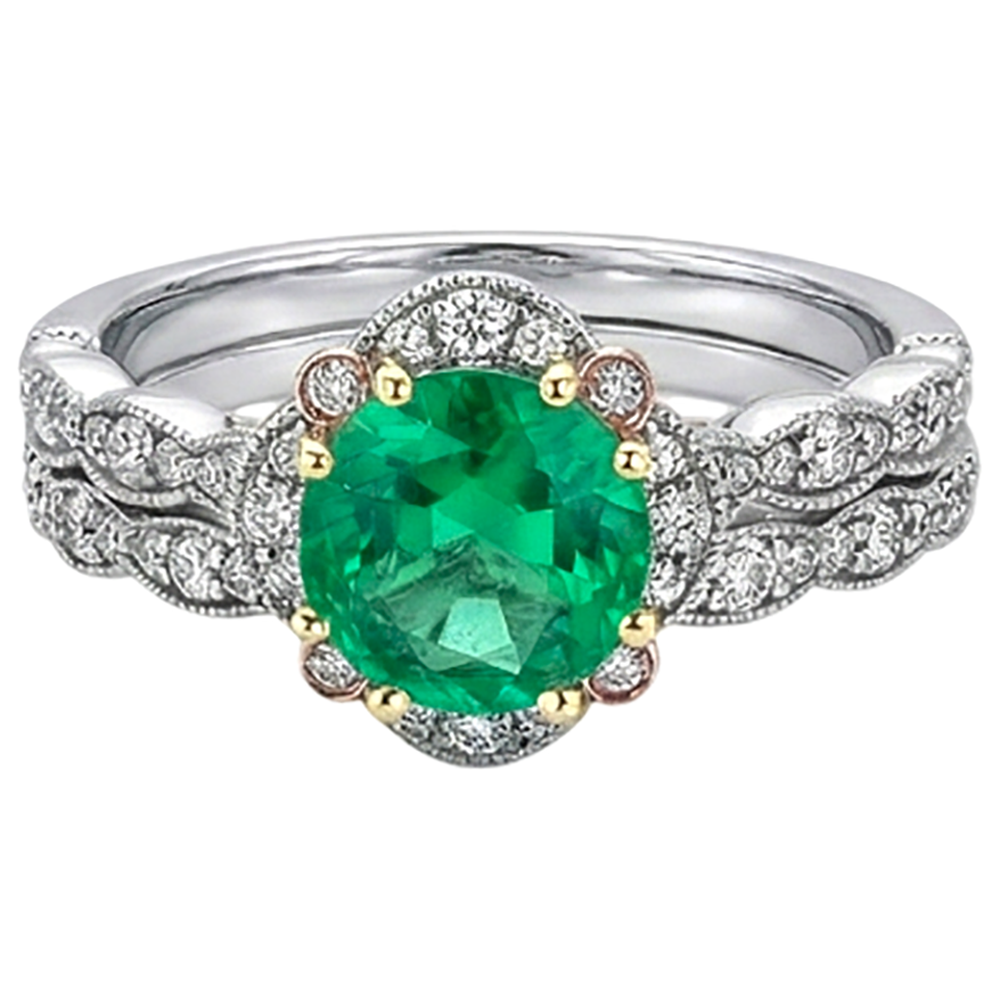 Émeraude Fine Taille Ronde Bague avec Gemme en 14K – vue de côté