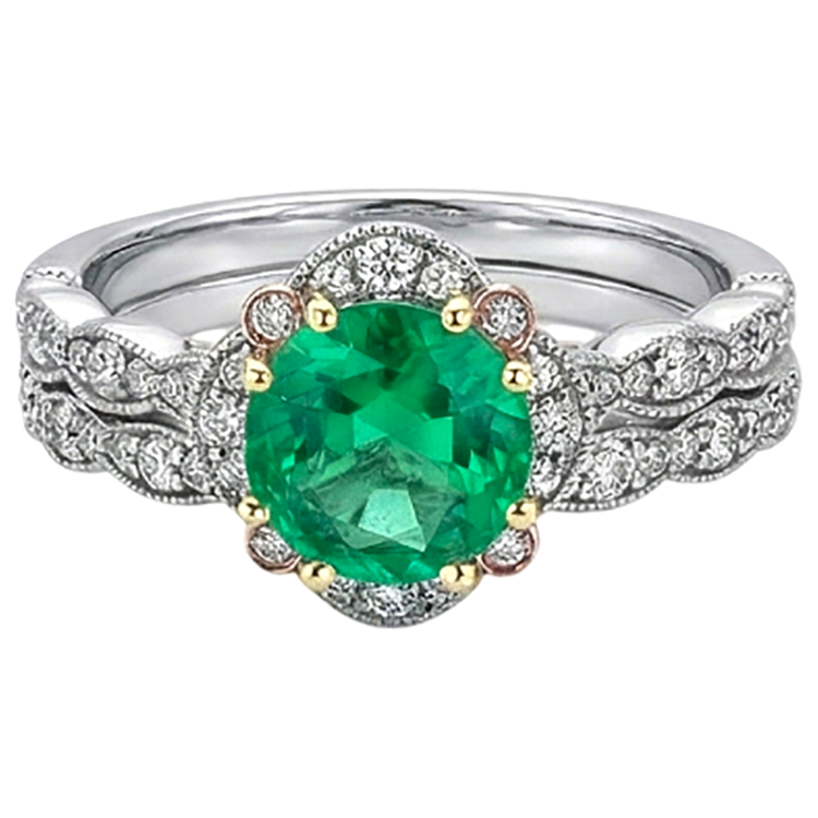 Émeraude Fine Taille Ronde Bague avec Gemme en 14K – vue de côté