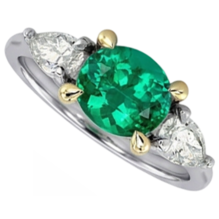 Taille Ovale Émeraude Fine bague en Or Bicolore 14 Carats – vue de face