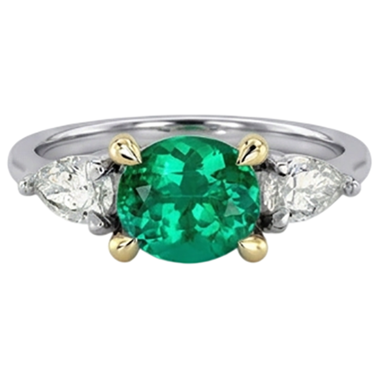 Émeraude Fine Bague Pierre Précieuse 1,50-carats Or Bicolore 14 Carats – vue de côté