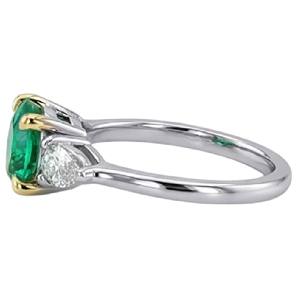 Émeraude Fine Bague Pierre Précieuse 1,50-carats Or Bicolore 14 Carats – vue de profil