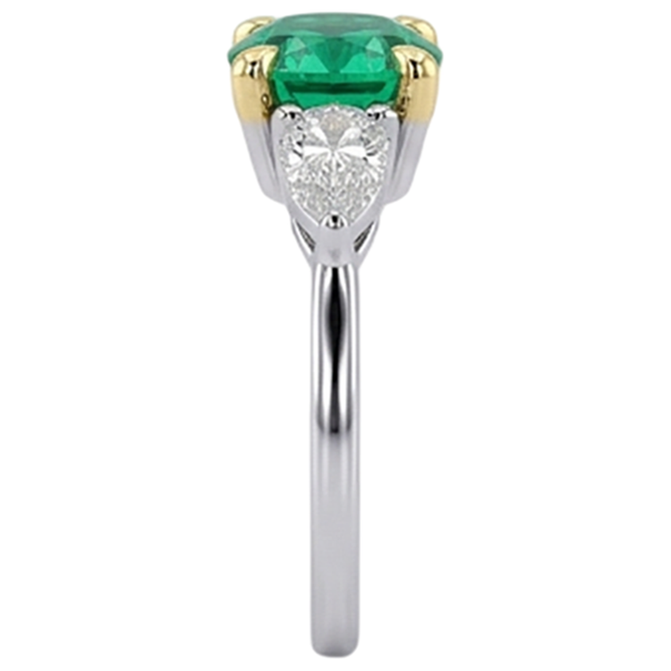 Émeraude Fine Taille Ovale Bague Pierre Précieuse en Or Bicolore 14 Carats – vue de dessus