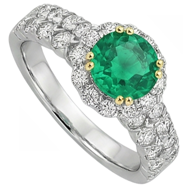 Émeraude Fine Bague avec Gemme 3-carats Or Bicolore 14 Carats – vue de face