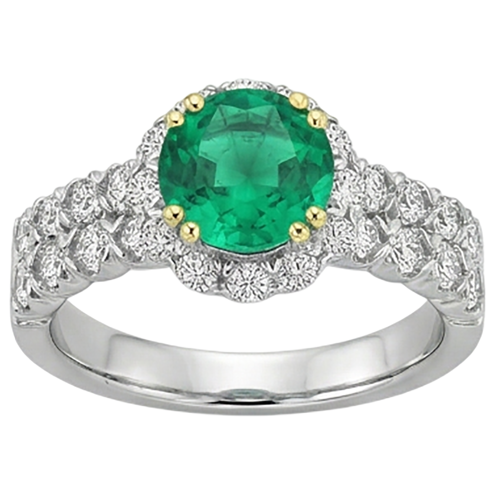 Taille Ronde Émeraude Fine bague en Or Bicolore 14 Carats – vue de dessus