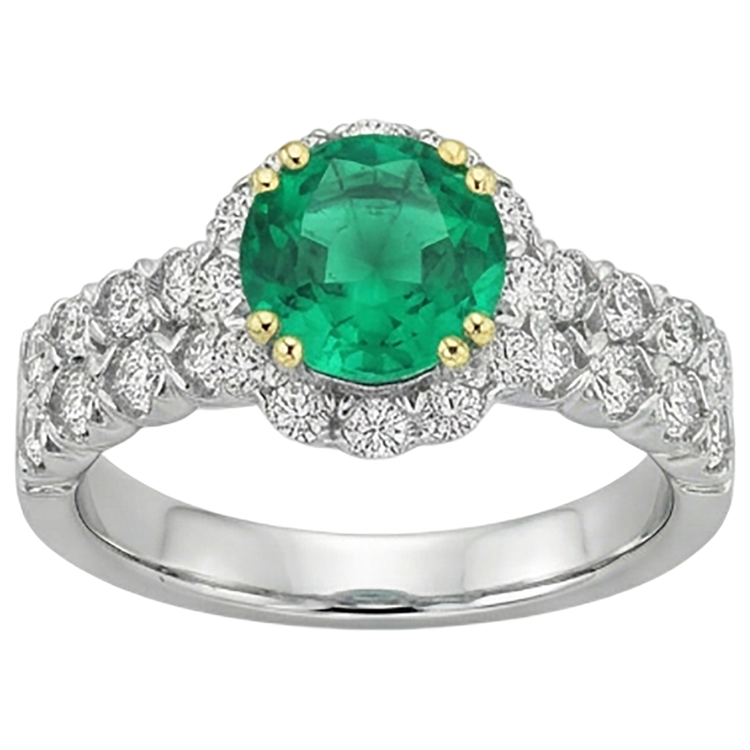 Taille Ronde Émeraude Fine bague en Or Bicolore 14 Carats – vue de dessus