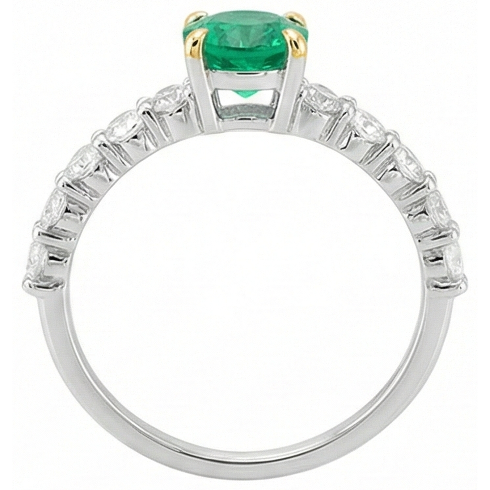 Émeraude Taille Brillant Bague Pierre de Couleur en Or Bicolore 14 Carats – vue arrière