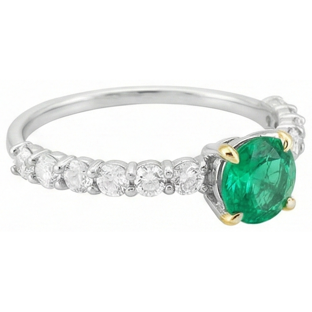 Émeraude Bague Pierre de Couleur 2-carats Or Bicolore 14 Carats – vue de profil