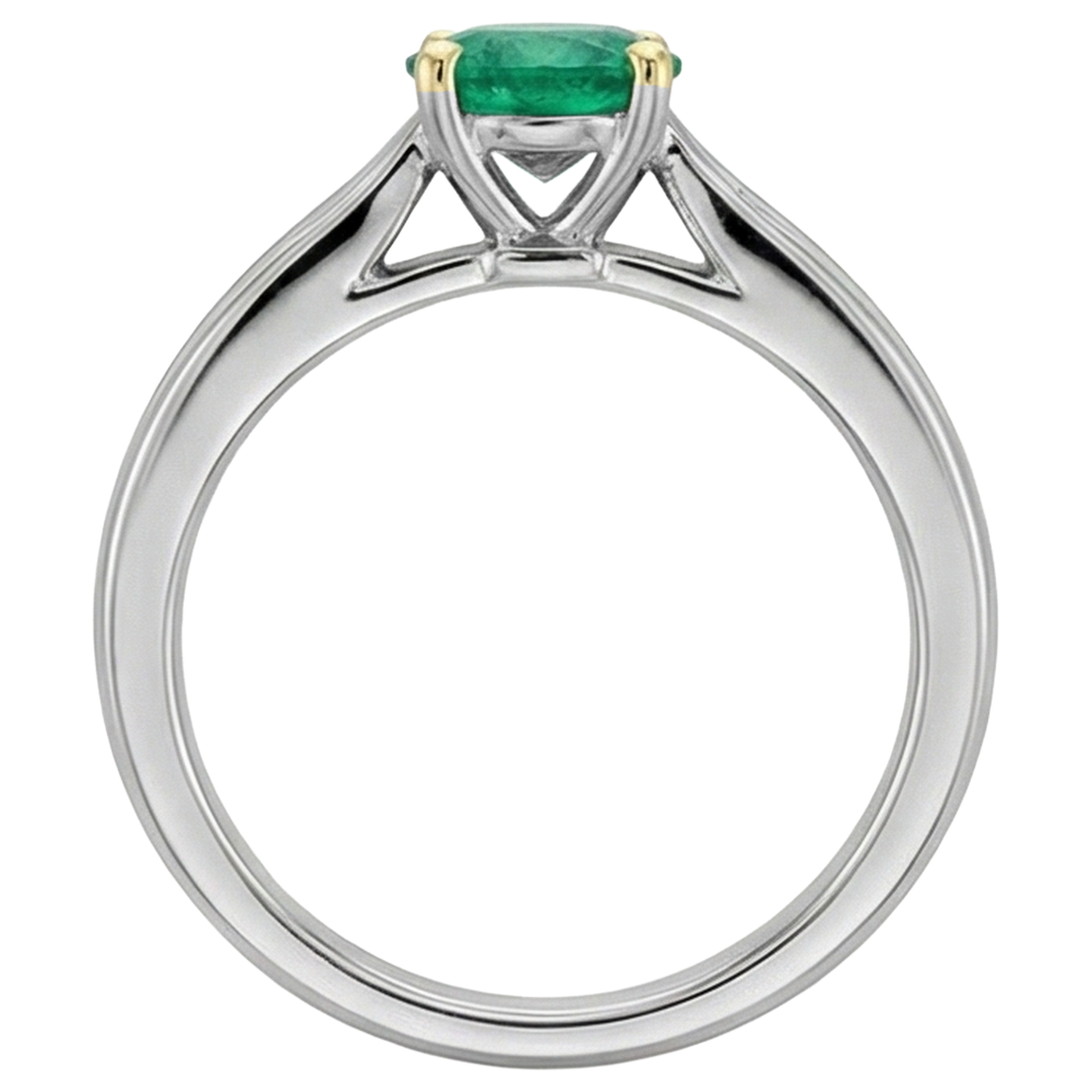 Taille Brillant Émeraude Colombienne bague en Or Bicolore 14 Carats – vue d'angle